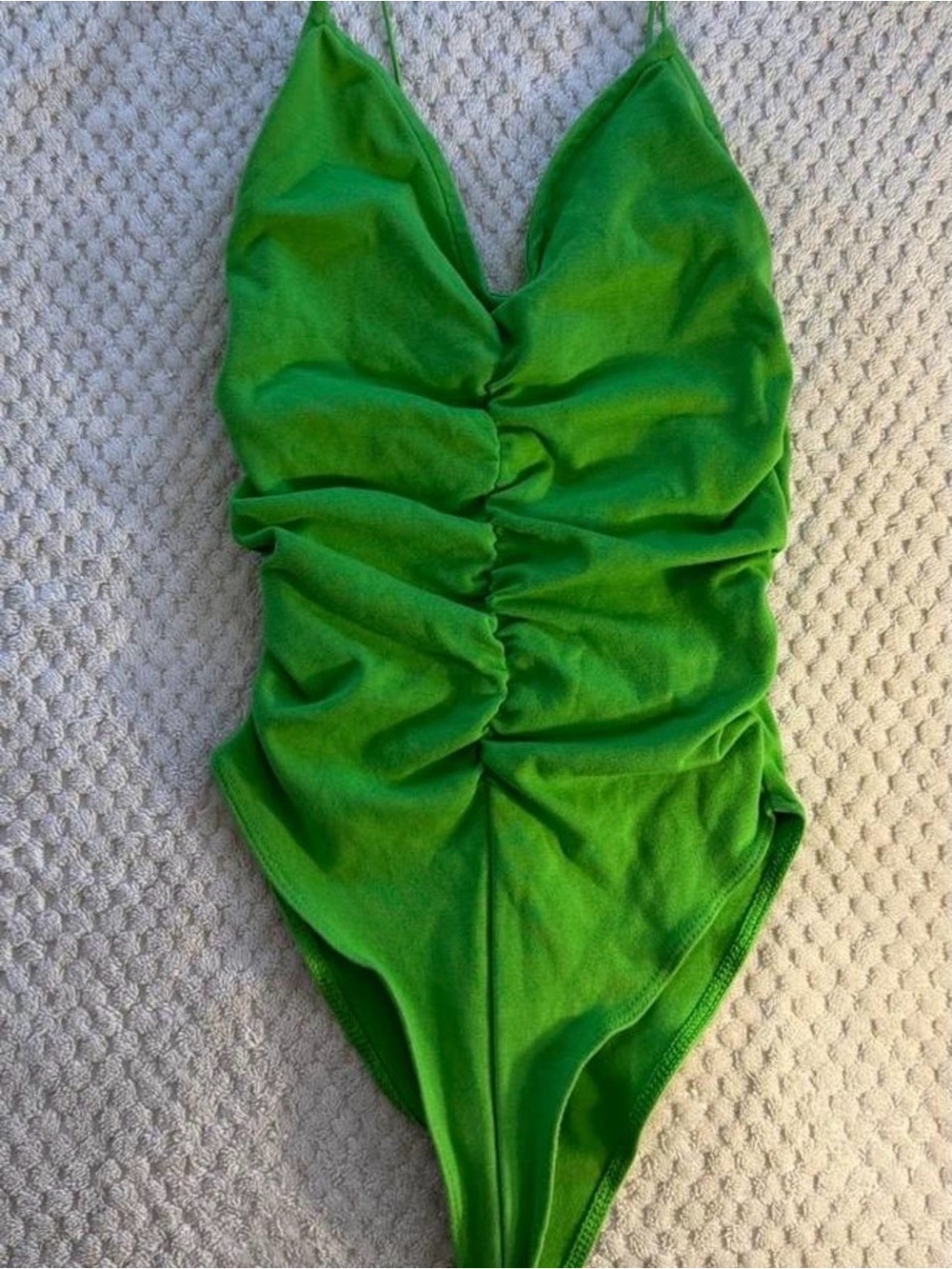 Zara Bright Green Ruched V-Neck Bodysuit